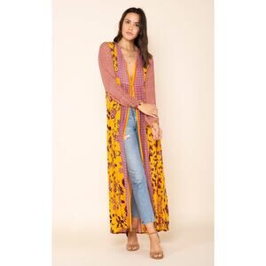 New RAGA Daze in the Sun Kimono $135 SMALL Mustard Bohemian Floral